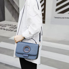 Women Ostrich Pattern Cowhide Shoulder Bag Leather Crossbody Bags