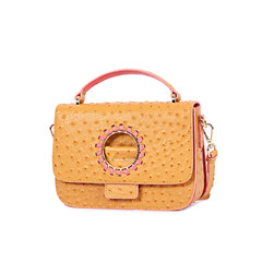 Women Ostrich Pattern Cowhide Shoulder Bag Leather Crossbody Bags