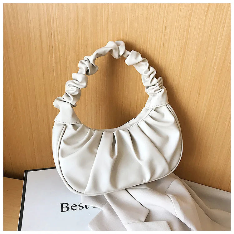 Summer Pleated Handlebags For Women Pu Cloud Bags Leisure Bag