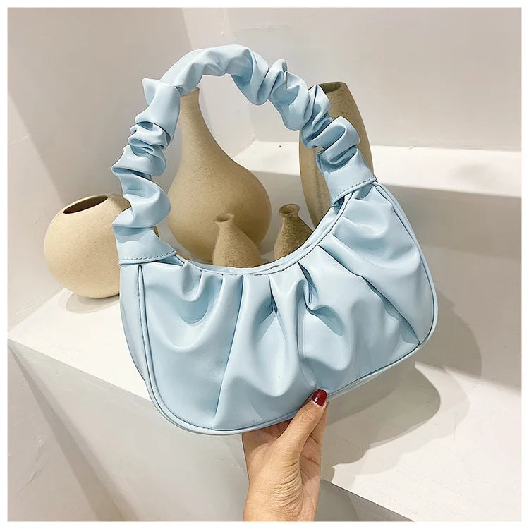 Summer Pleated Handlebags For Women Pu Cloud Bags Leisure Bag