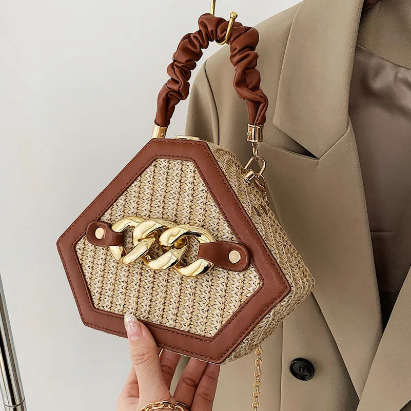 Summer Women's Straw Woven Chain Bag Casual Messenger Box Bag