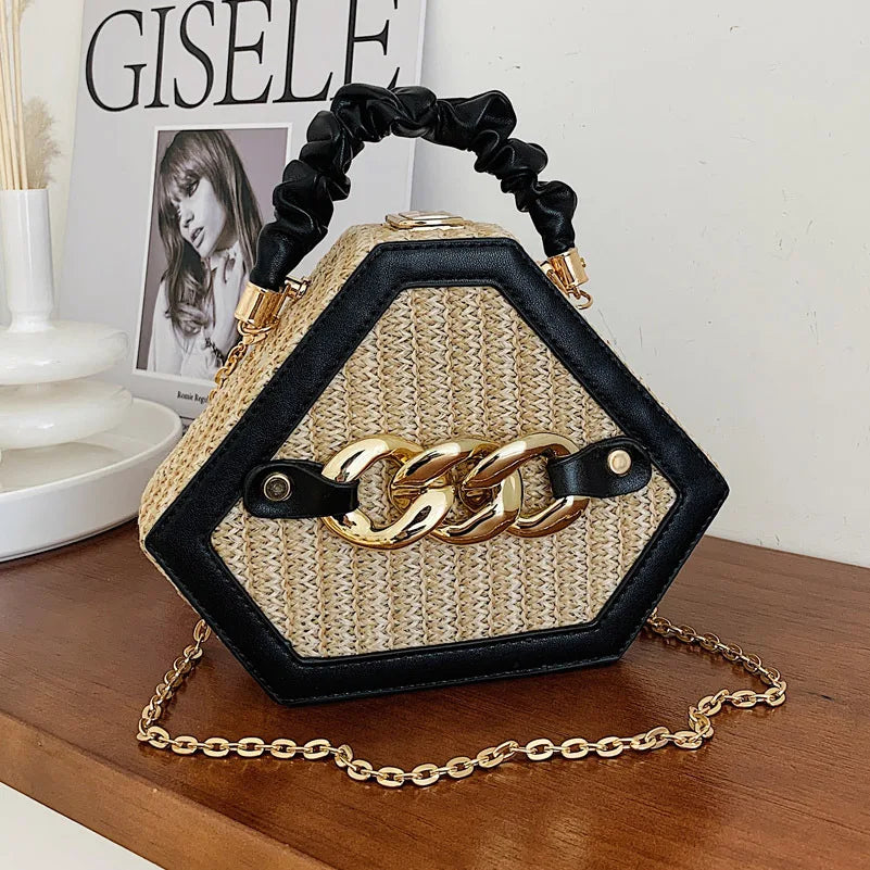 Summer Women's Straw Woven Chain Bag Casual Messenger Box Bag