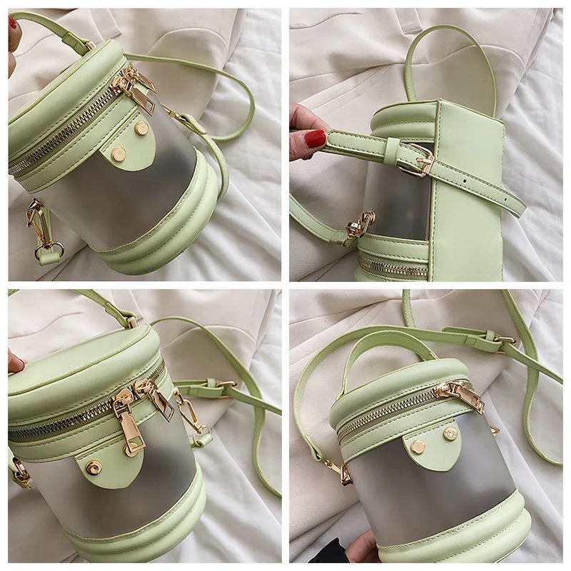 Transparent Women Bucket bag PVC Graffiti Messenger Female Bag