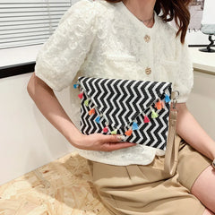 Ethnic Style Stripe Printing Handbag Chain One Shoulder Diagonal Bag