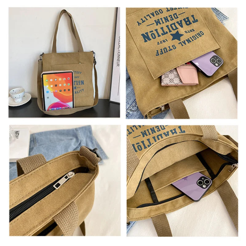 Womens Shoulder Bags Letter Canvas Handbag Crossbody