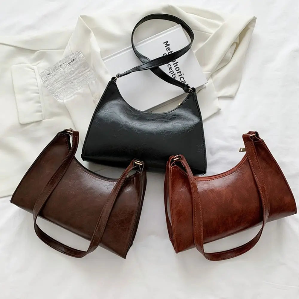 Vintage Shoulder Underarm Bag PU Leather Female Daily Casual Handbag