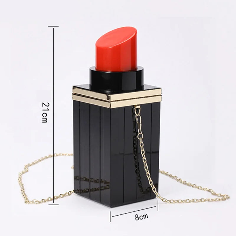Acrylic Lipstick Shape Chain Evening Bag Vintage Party Purse Handbag