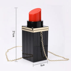 Acrylic Lipstick Shape Chain Evening Bag Vintage Party Purse Handbag