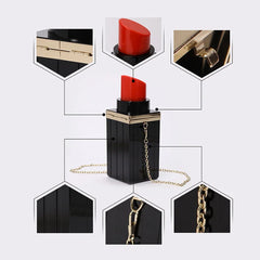 Acrylic Lipstick Shape Chain Evening Bag Vintage Party Purse Handbag