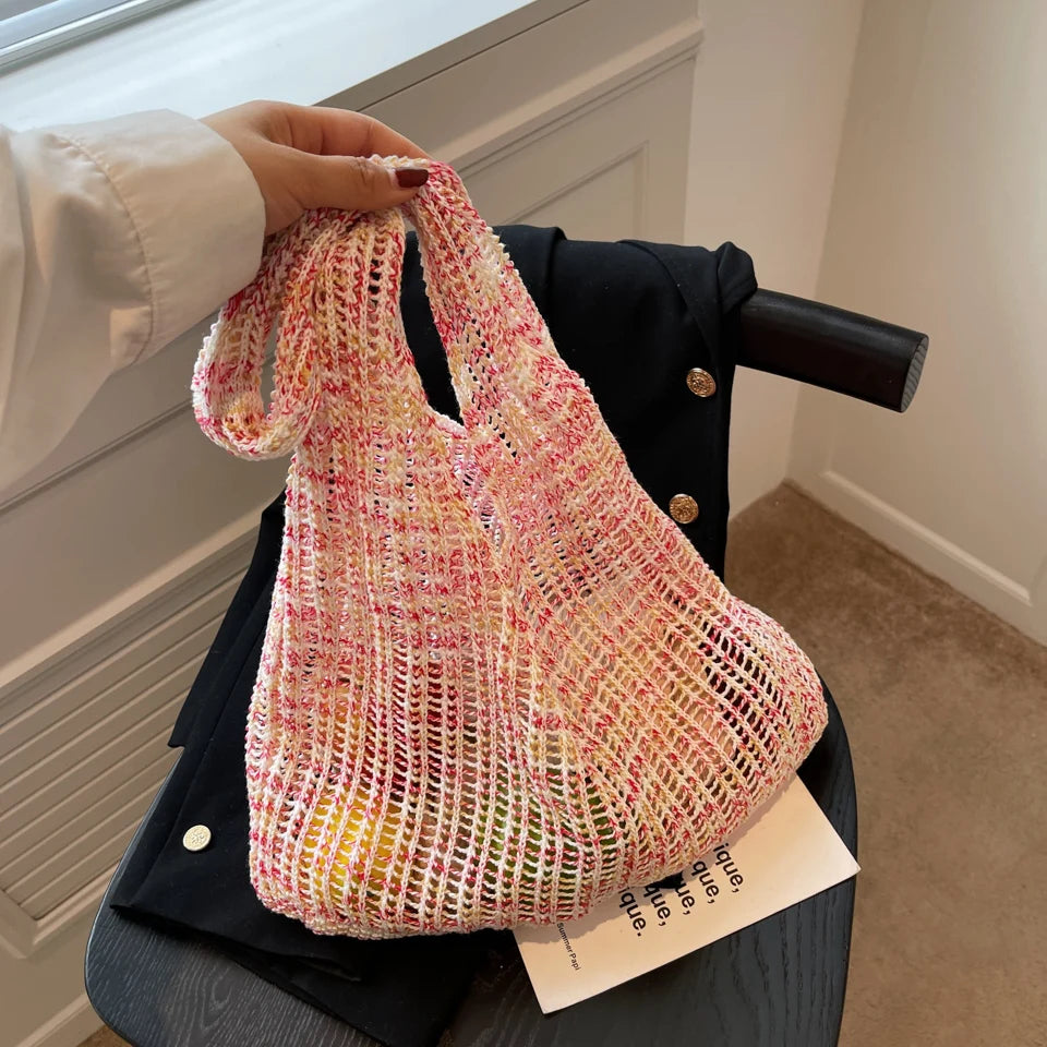 Mesh Weaving Top Handle Shoulder Bag for Summer Party