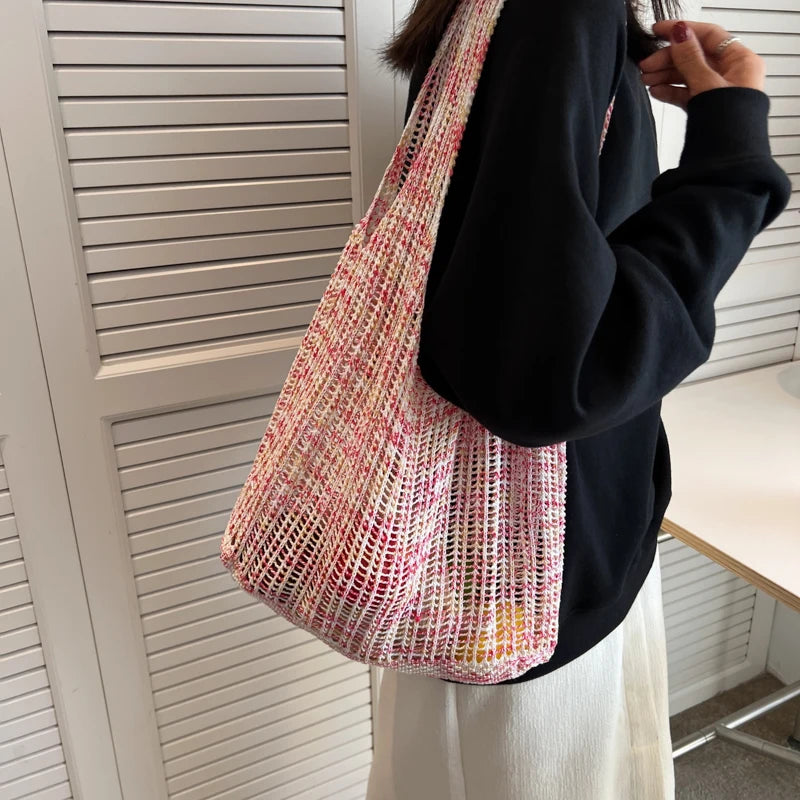 Mesh Weaving Top Handle Shoulder Bag for Summer Party