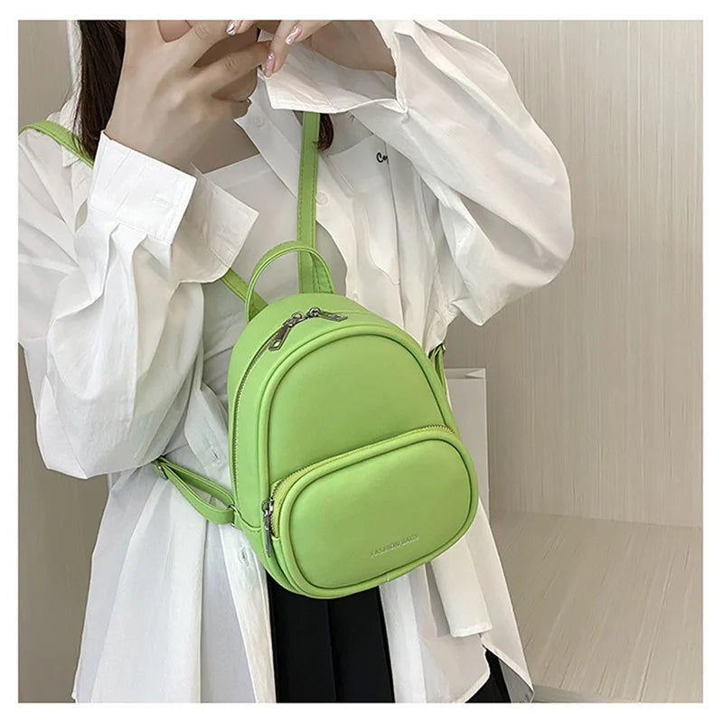 Women Leather Backpack Printed Letters Travel Bags Mini Women Backpack