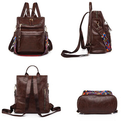 Retro PU Leather Backpack Large Capacity Travel Bag
