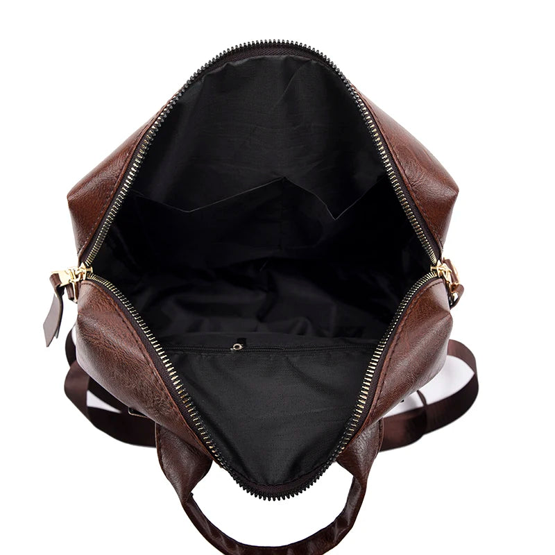 Retro PU Leather Backpack Large Capacity Travel Bag
