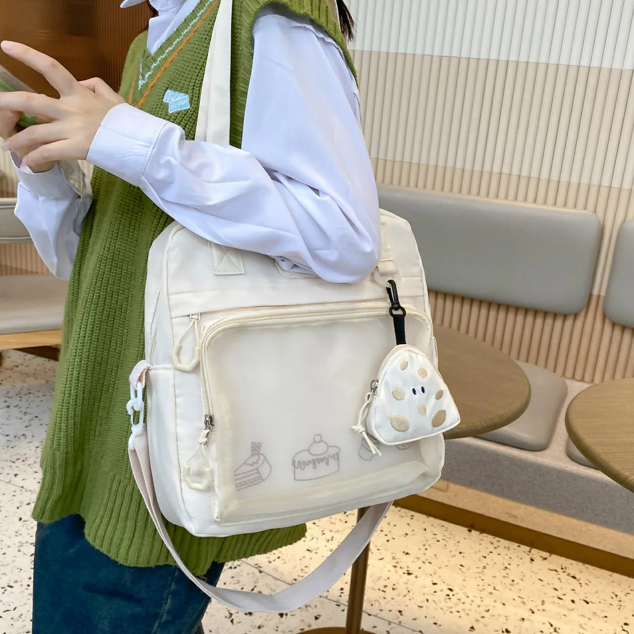 Green Nylon Shoulder Bag for Women