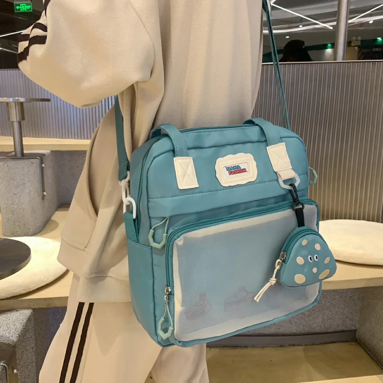Green Nylon Shoulder Bag for Women