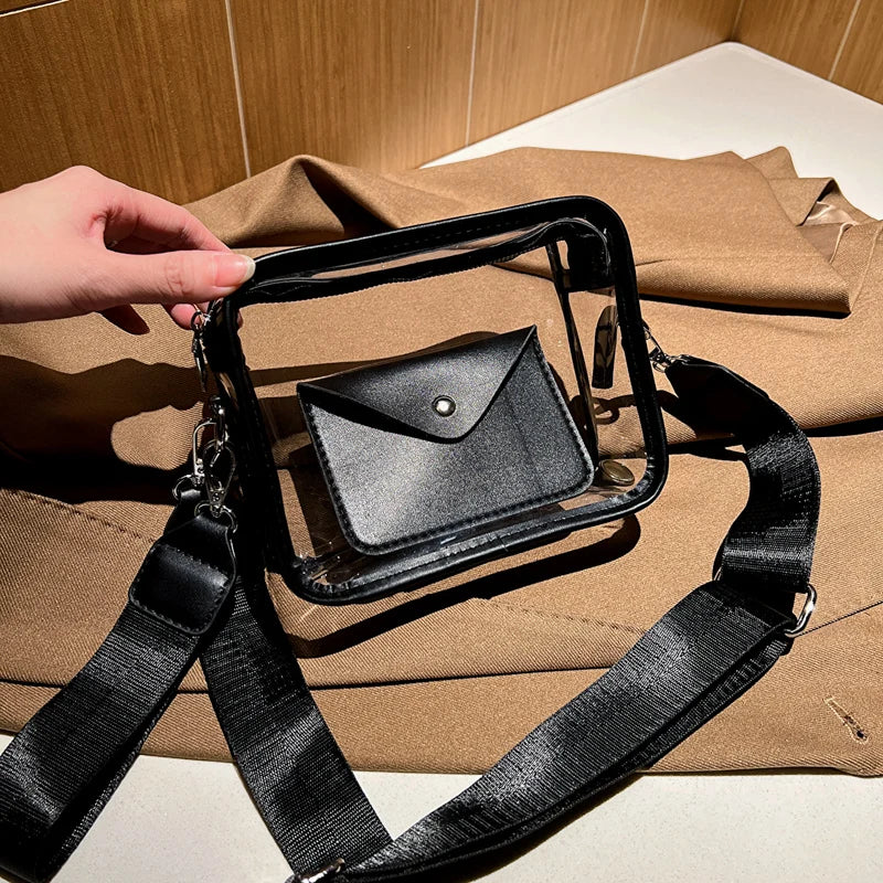 Women Shoulder Bag PVC Transparent Crossbody Handbag Purse Messenger Bag Set