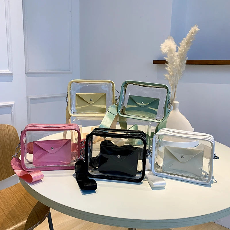 Women Shoulder Bag PVC Transparent Crossbody Handbag Purse Messenger Bag Set