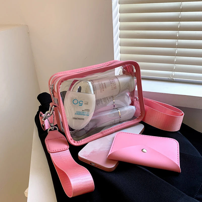 Women Shoulder Bag PVC Transparent Crossbody Handbag Purse Messenger Bag Set