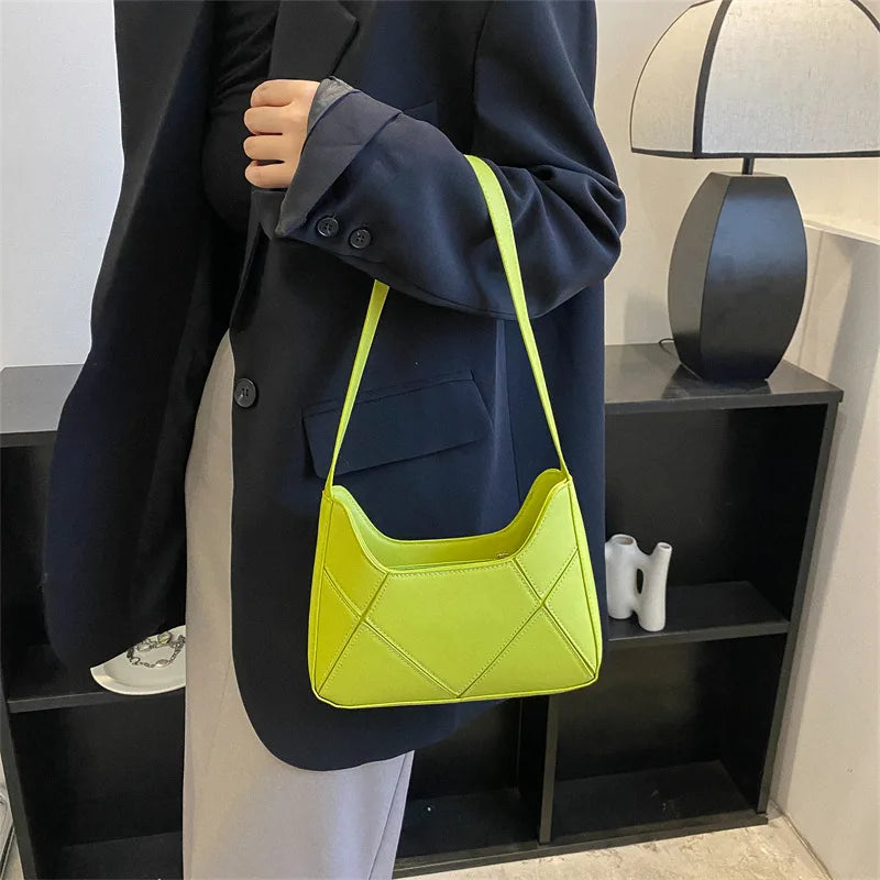 Square Solid PU Leather Shoulder Underarm Bag