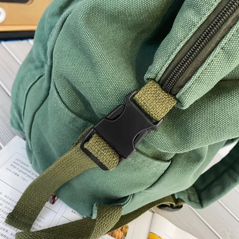 Double Zipper Canvas Backpack High Capacity School Shoulder Bags