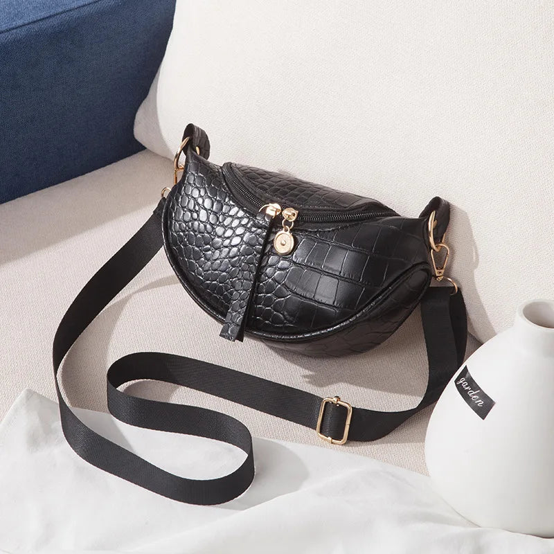 Crocodile Pattern Women's Shoulder Bag Zipper Messenger Chest Handbag