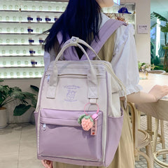 Patchwork Nylon Backpack for Women Men Girls Boys Large School Bag