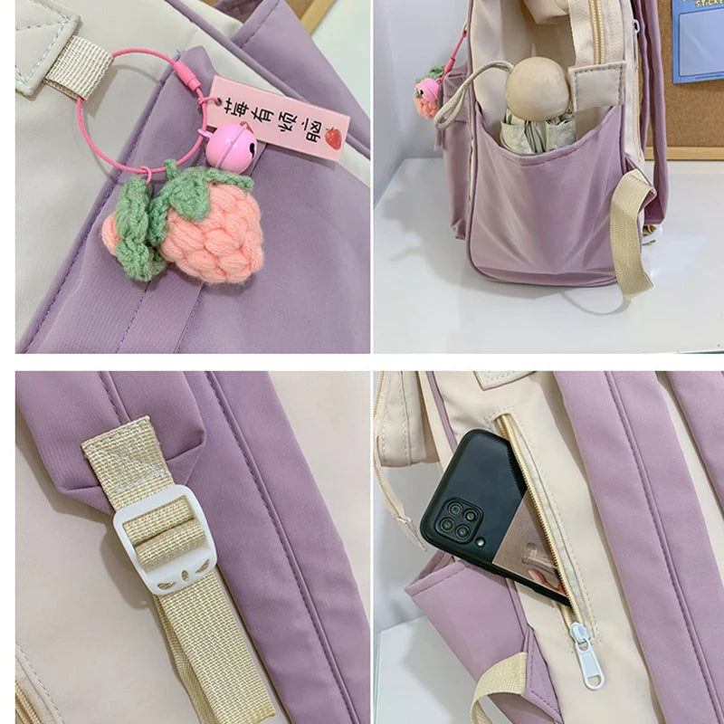 Patchwork Nylon Backpack for Women Men Girls Boys Large School Bag