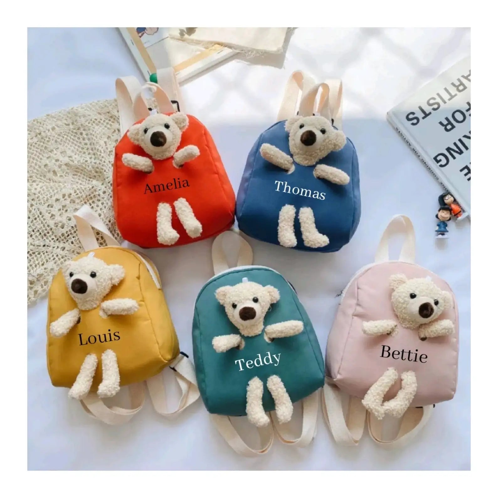 Personalised Kids Bear Backpack Any Name Plush Bag Boys/Girls