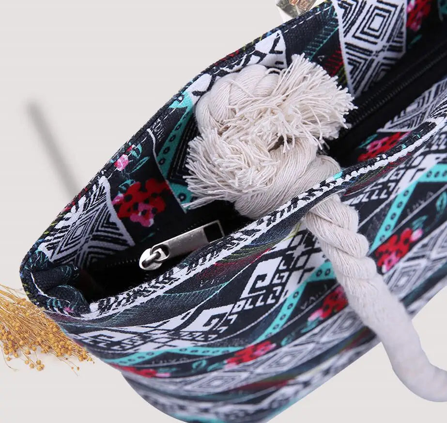 Elephant Print Travel Shoulder Bag Big Capacity Beach Handbag