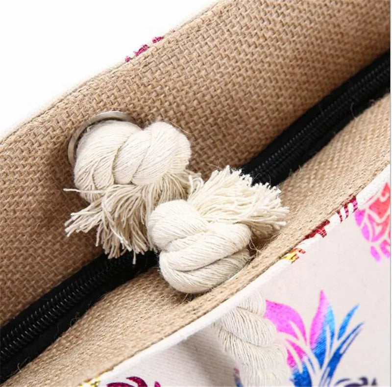 Printed Flowers Large Size Beach Canvas Shoulder Bags