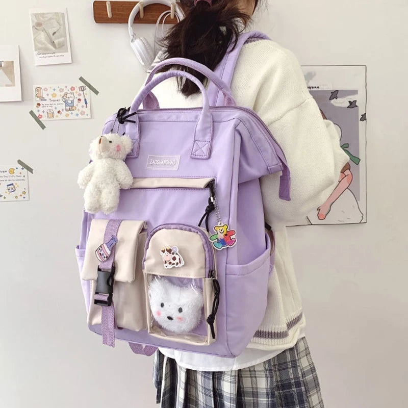 Purple Waterproof Backpack Women Candy Colors Fancy High School Bags