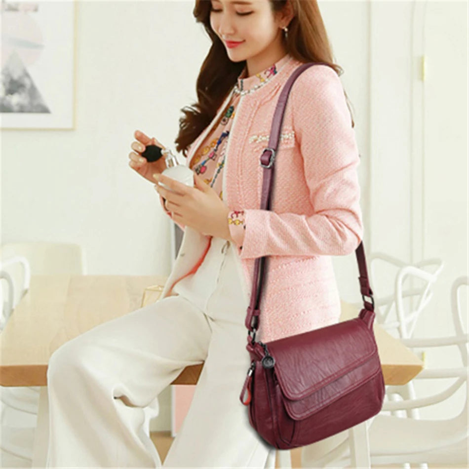 Red Autumn Bag Leather Handbags Women Bags Female Shoulder Messenger Bag