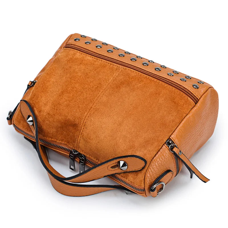 Rivet Style Crossbody Bag Vintage Leather Messenger Bag