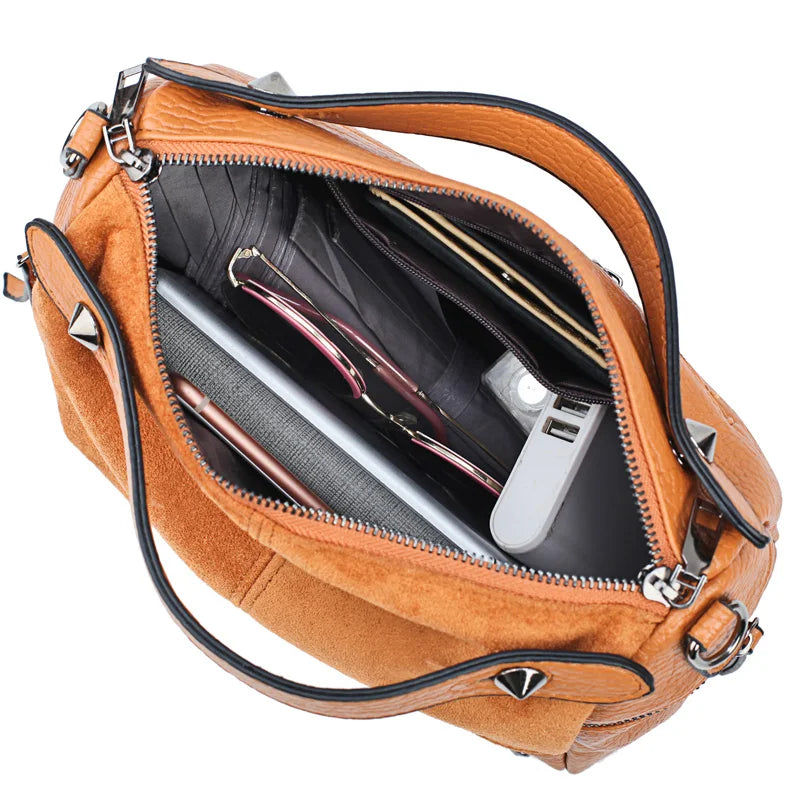 Rivet Style Crossbody Bag Vintage Leather Messenger Bag