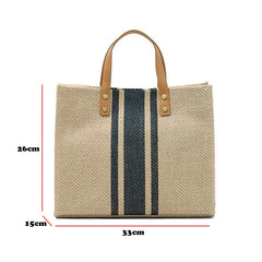 Large Canvas Handbag Vintage Striped Tote Bag Female Business Briefcase Style