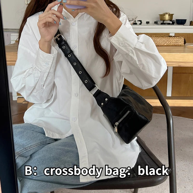 Soft PU Leather Women's Underarm Bag Retro Motorcyclist Female Purse