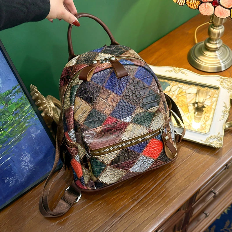 Small Vintage Leather Backpack College Rucksack Travel Bagpack