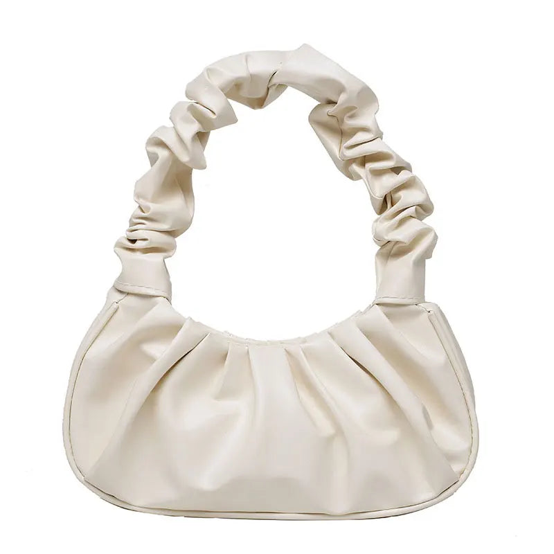 Solid Cloud Pleated Handlebags for Women PU Bags Leisure Armpit Bag