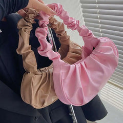 Solid Cloud Pleated Handlebags for Women PU Bags Leisure Armpit Bag