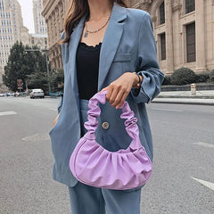 Solid Cloud Pleated Handlebags for Women PU Bags Leisure Armpit Bag