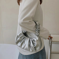 Solid Cloud Pleated Handlebags for Women PU Bags Leisure Armpit Bag
