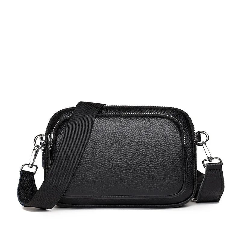 Square Leather Women Handbag with Wide Strap Cross Body Bag