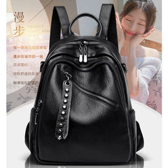 Solid Women PU Leather Backpack Bag High Capacity Shoulder Travel Y26
