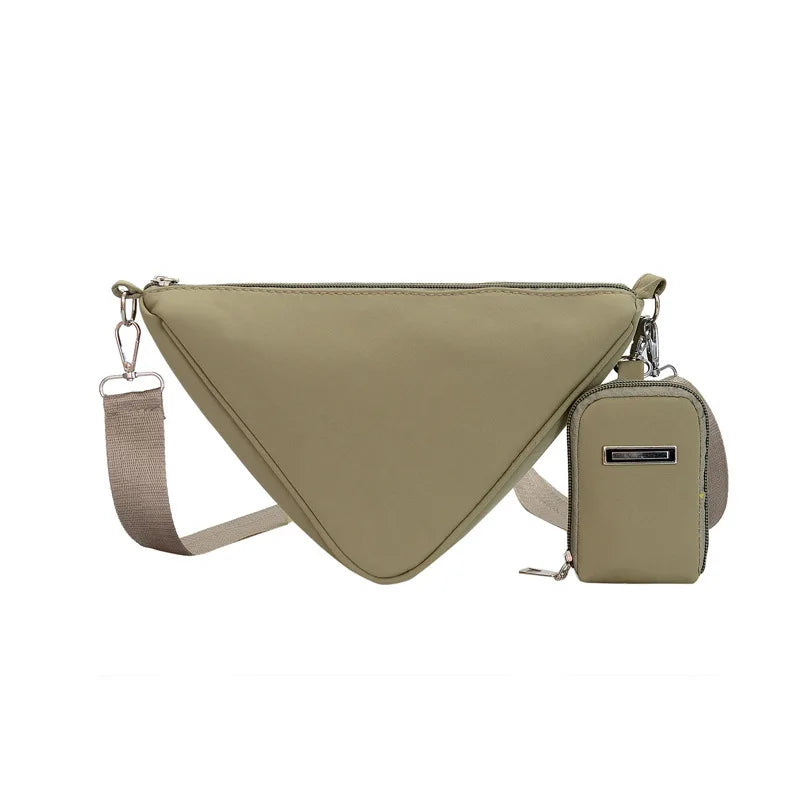 Solid Triangle Nylon Shoulder Bag for Women Adjustable Shoulder Straps