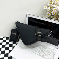 Solid Triangle Nylon Shoulder Bag for Women Adjustable Shoulder Straps