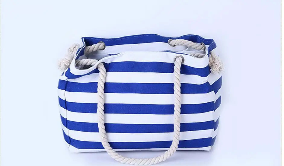 Stripe Shoulder Handbag Rough Striped Beach Bag
