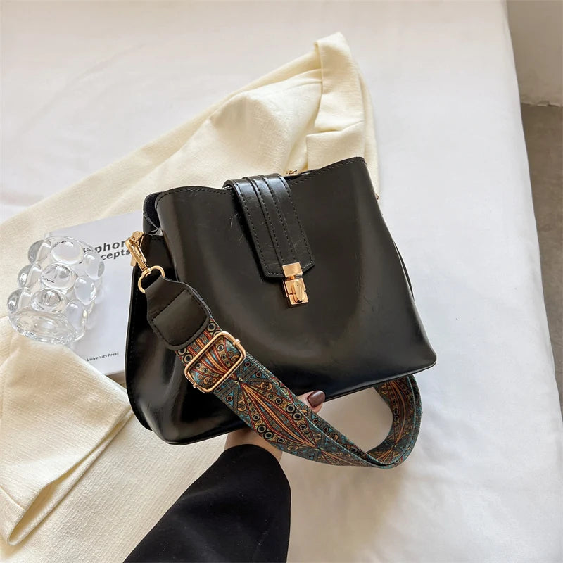 Spring Women's PU Leather Small Crossbody Shoulder Bag with Wide Strap