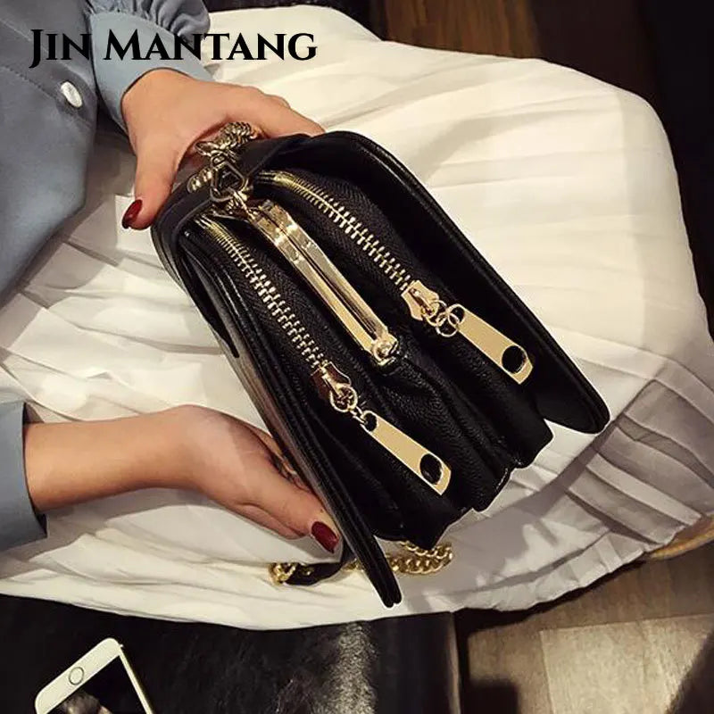 Spring Chain Strap Shoulder Bag Clutch Handbag with Metal Buckle