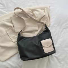 Women PU Shoulder Bag Casual Handbag Tote Bag With Pocket Large Capacity